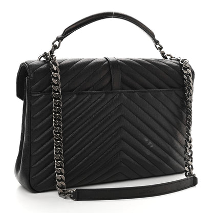 Saint Laurent Sheepskin Matelasse Chevron Monogram Large College Satchel Black 2 of 16