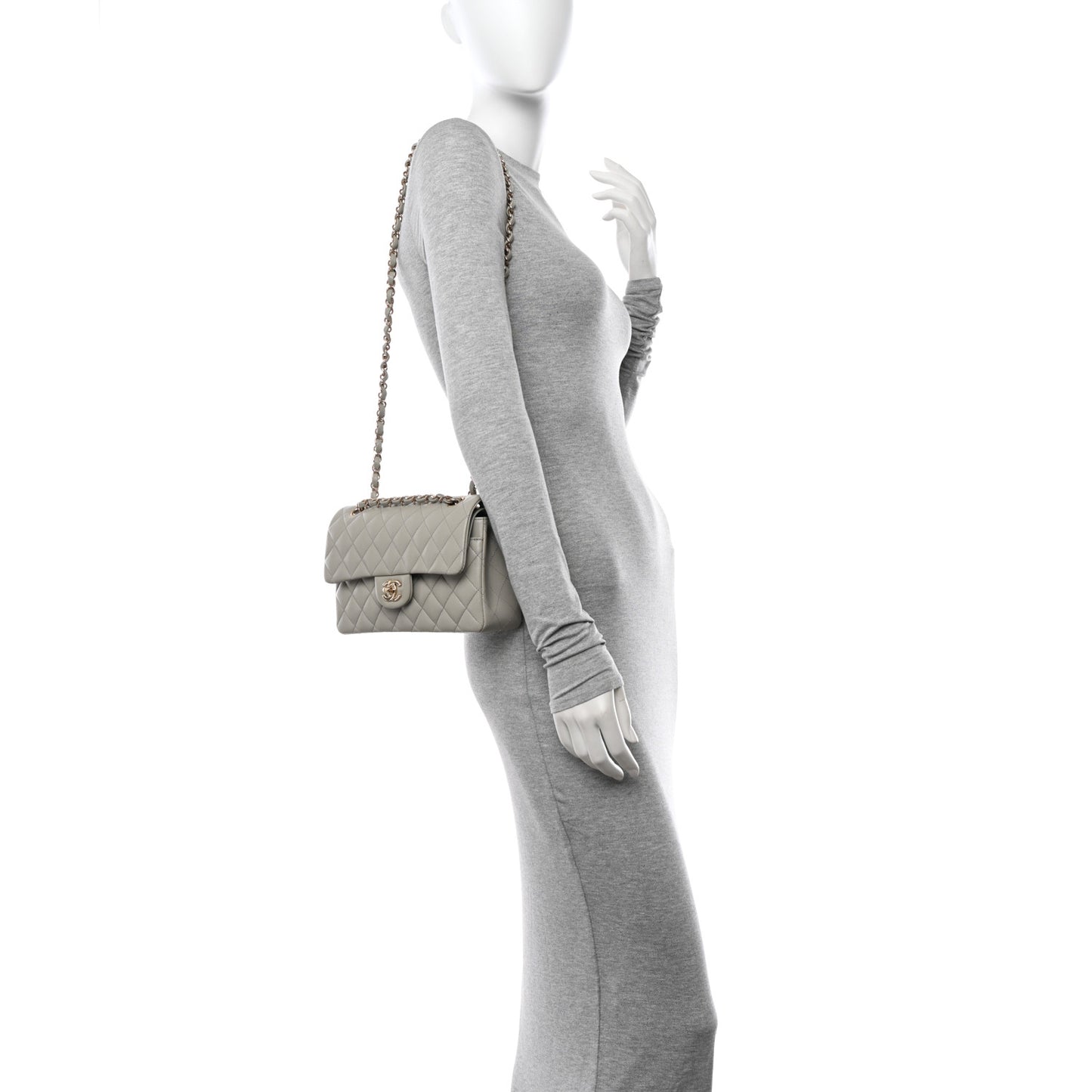 Lambskin Quilted Small Double Flap Grey