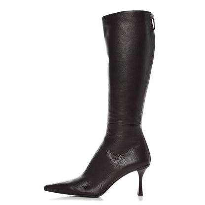 Gucci Grained Calfskin Pointed Toe Knee High Boots 8 Brown 1 of 10
