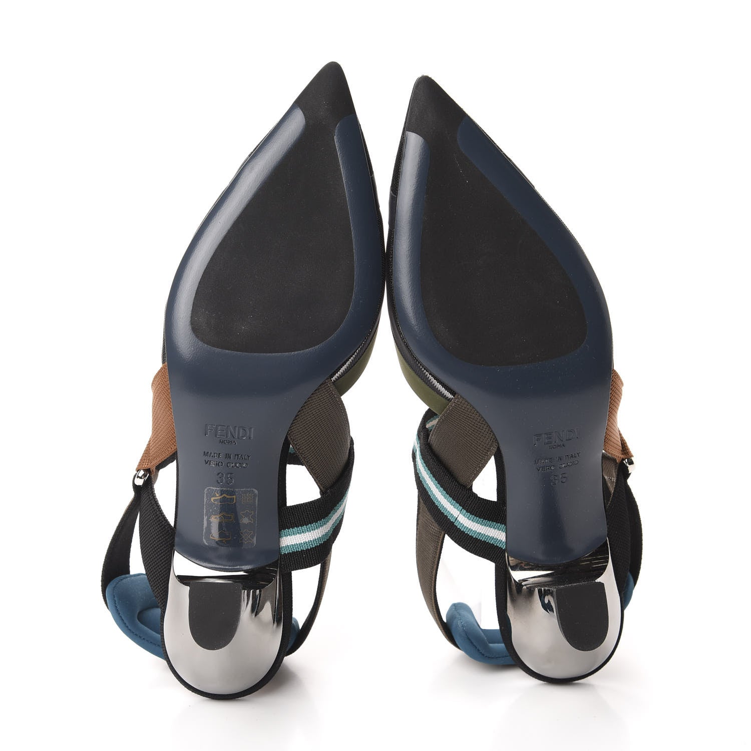 Fendi Technical Mesh Colibri 55mm Slingback Pumps 35 Black Verde Military 6 of 9