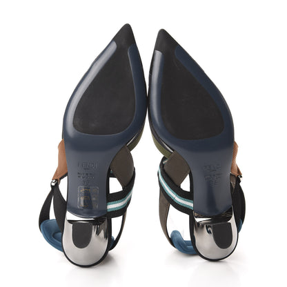 Fendi Technical Mesh Colibri 55mm Slingback Pumps 35 Black Verde Military 6 of 9