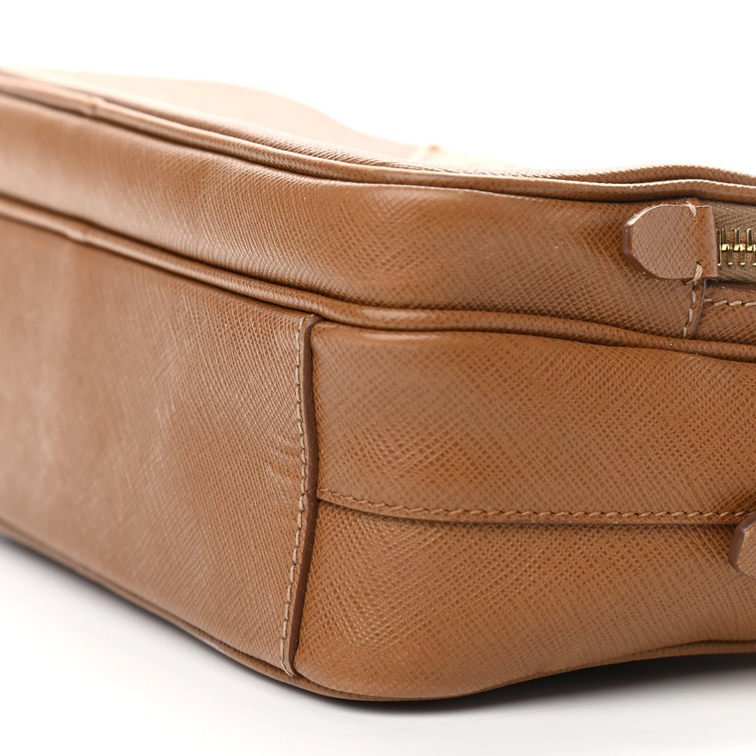 Prada Saffiano Lux Double Zip Crossbody Bag Caramel 8 of 13