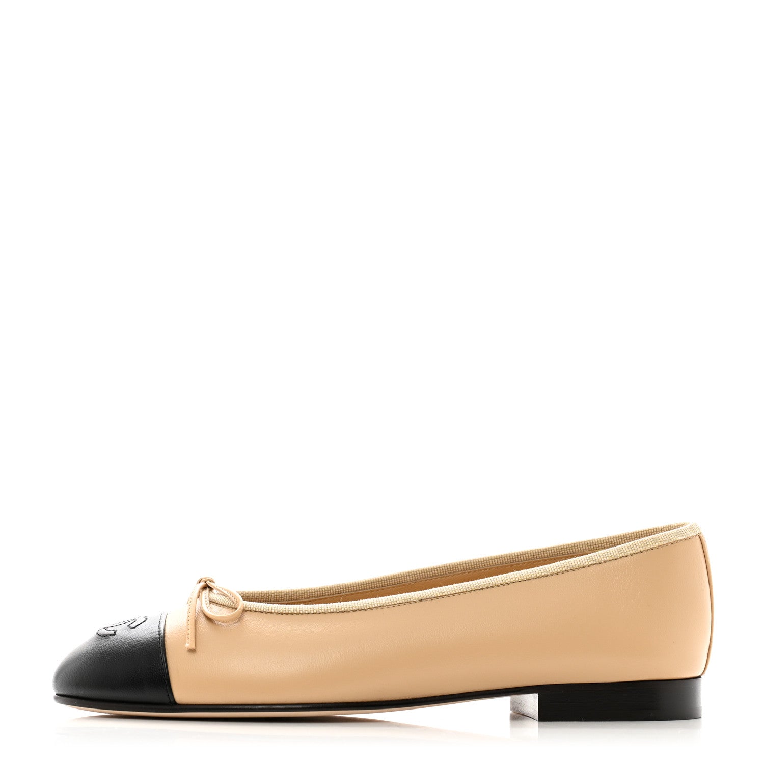 Chanel Lambskin Cap Toe CC Ballerina Flats 37 Beige Black 1 of 10