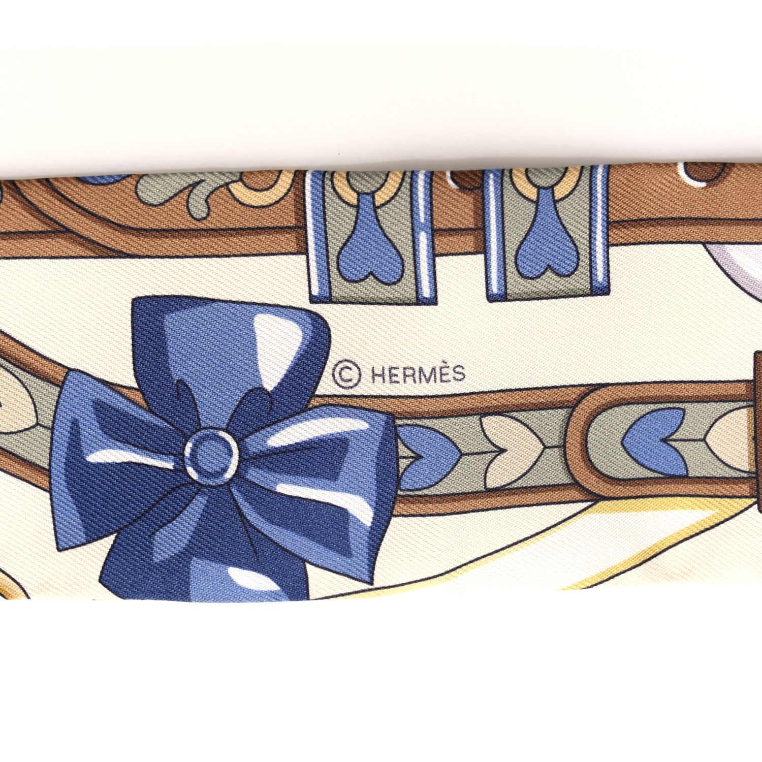 Hermes Silk Harnais De Coeur Twilly Creme Bleu Jean Vert Amande 3 of 4