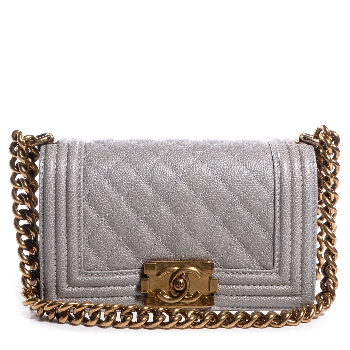Caviar Quilted Small Boy Flap Light Grey