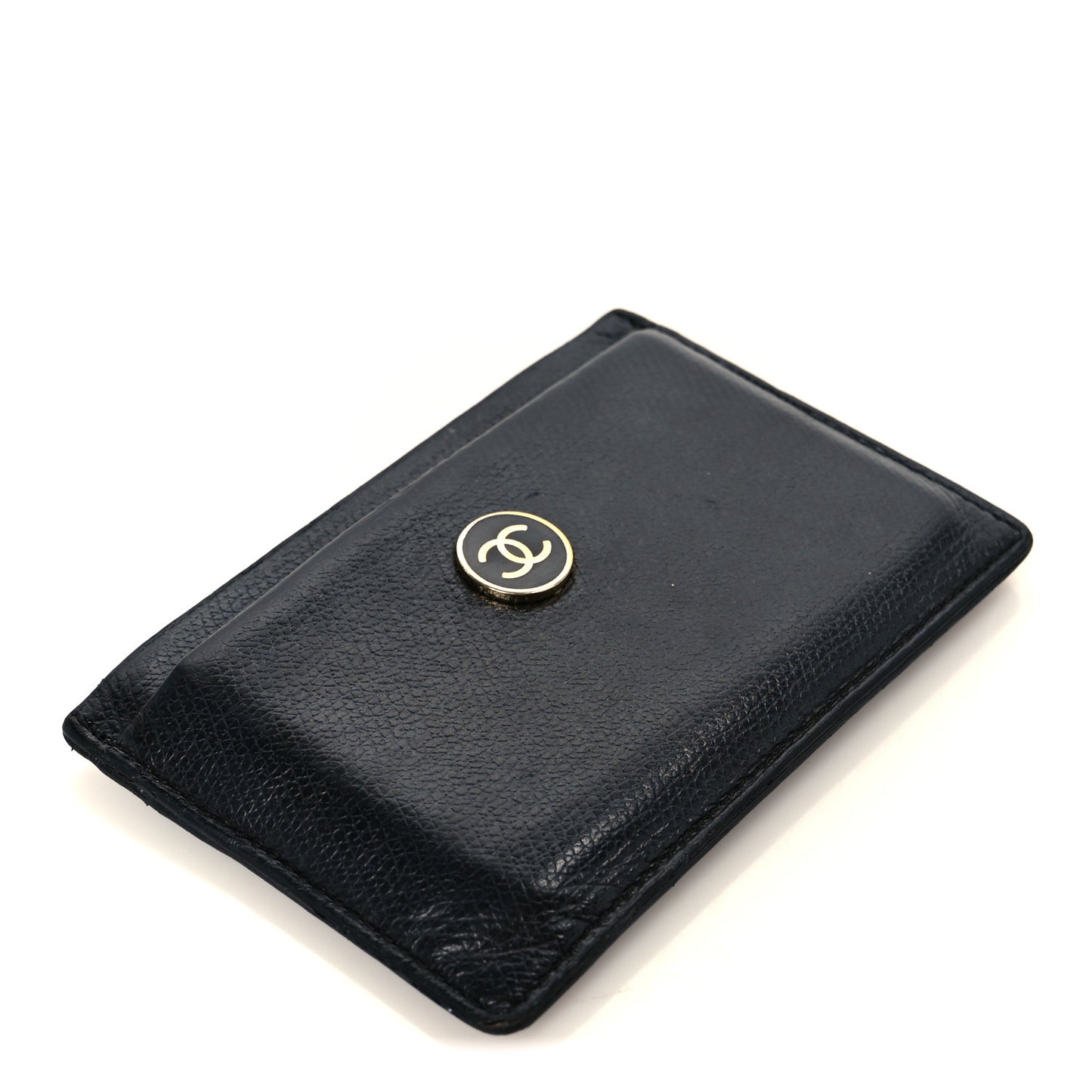 Calfskin Coco Button Card Holder Black
