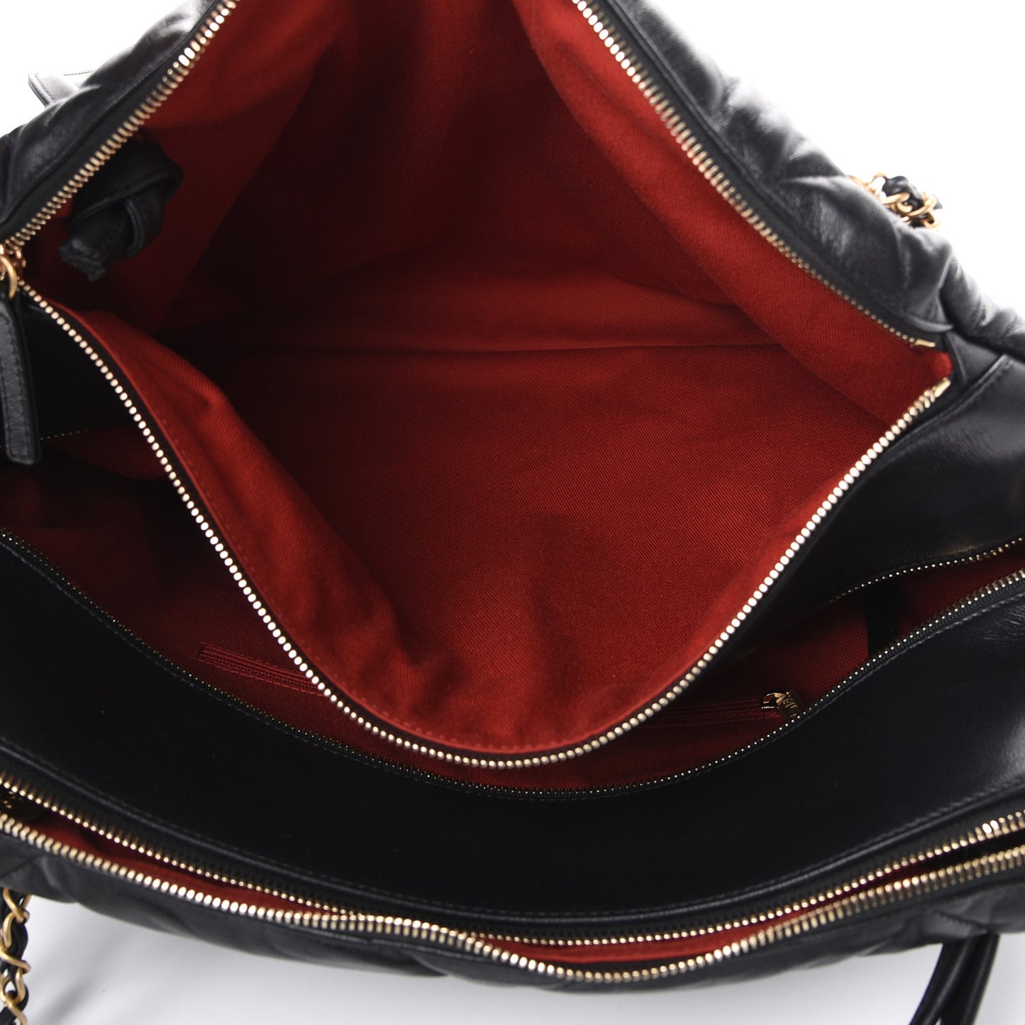 Lambskin Quilted Large Bowling Bag Black