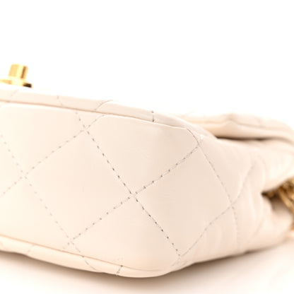 Chanel Shiny Lambskin Quilted Golden Links Top Handle Flap White 10 of 12