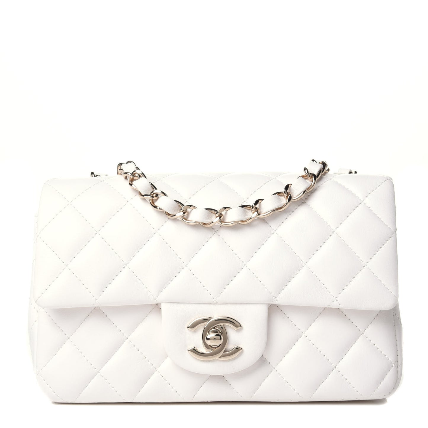 Lambskin Quilted Mini Rectangular Flap White
