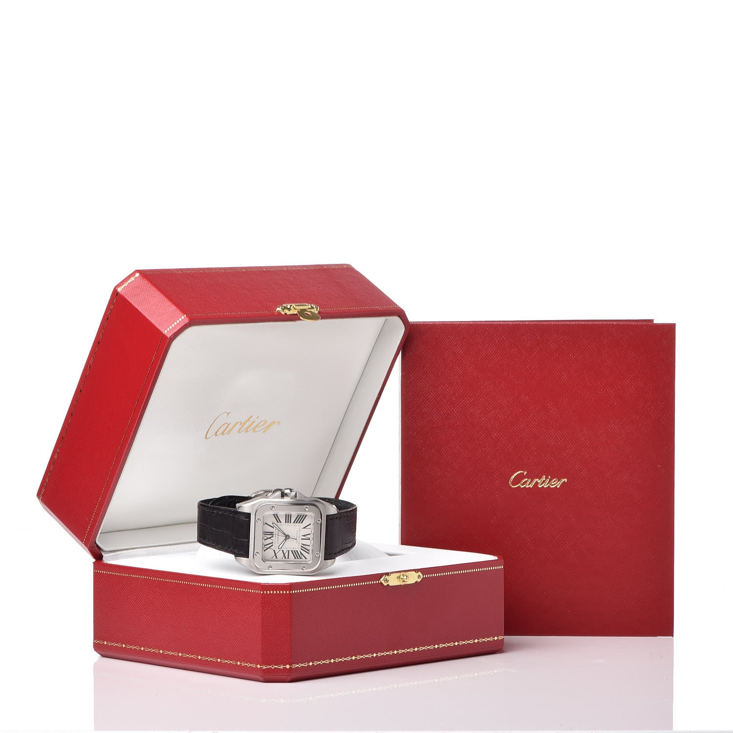 Cartier Stainless Steel Alligator 33mm Santos 100 Automatic Watch Brown 8 of 8