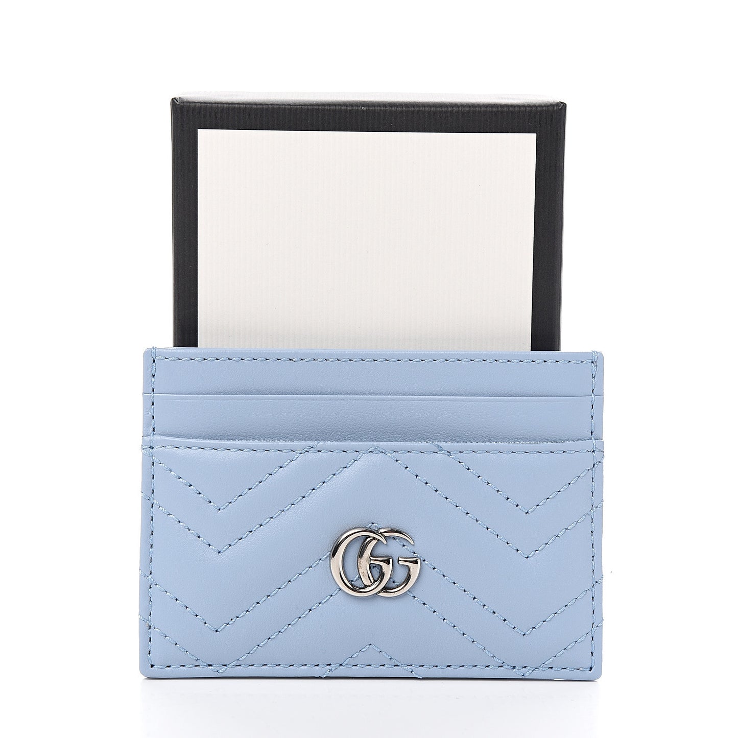 Calfskin Matelasse GG Marmont Card Holder Porcelain Light Blue