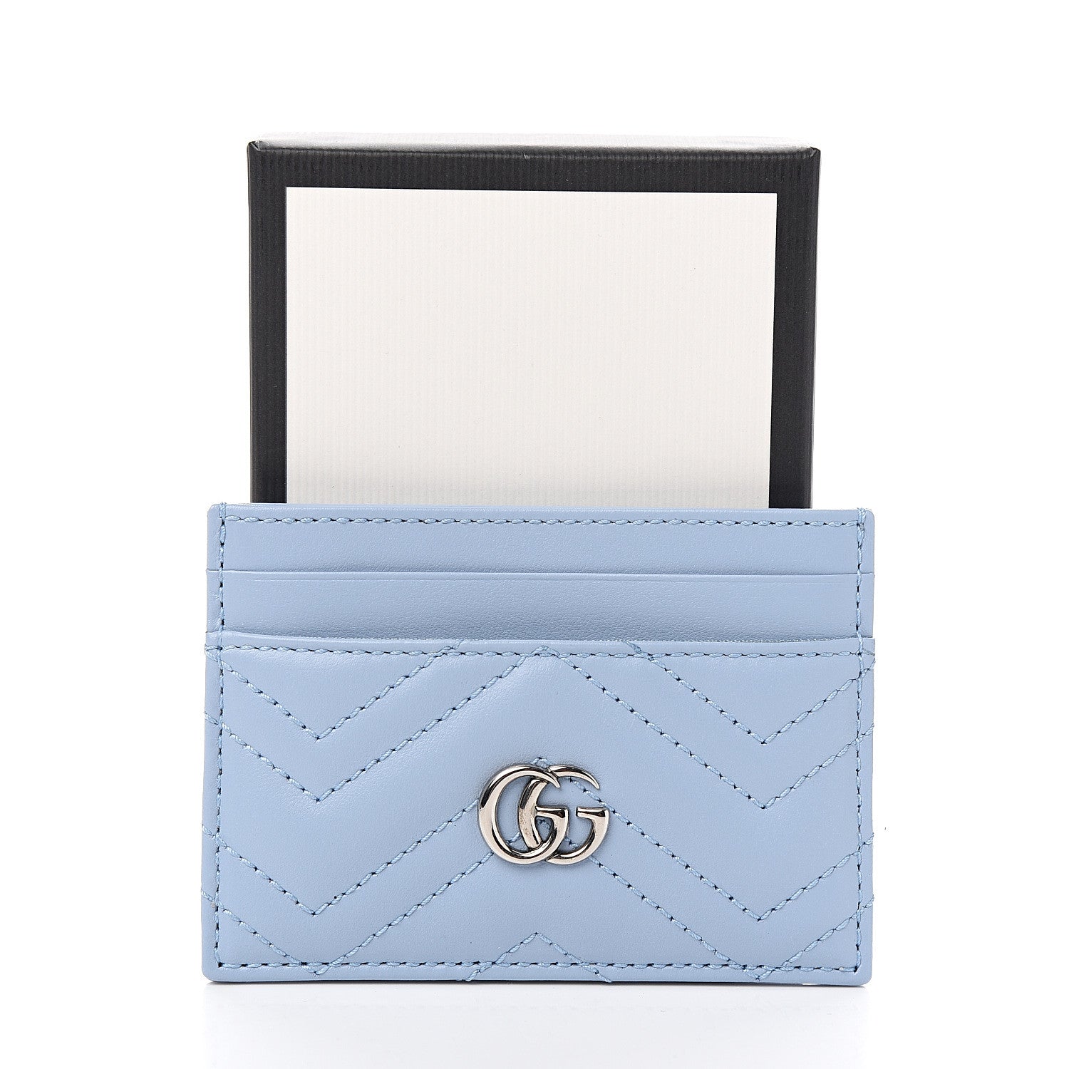 Gucci Calfskin Matelasse GG Marmont Card Holder Porcelain Light Blue 6 of 6