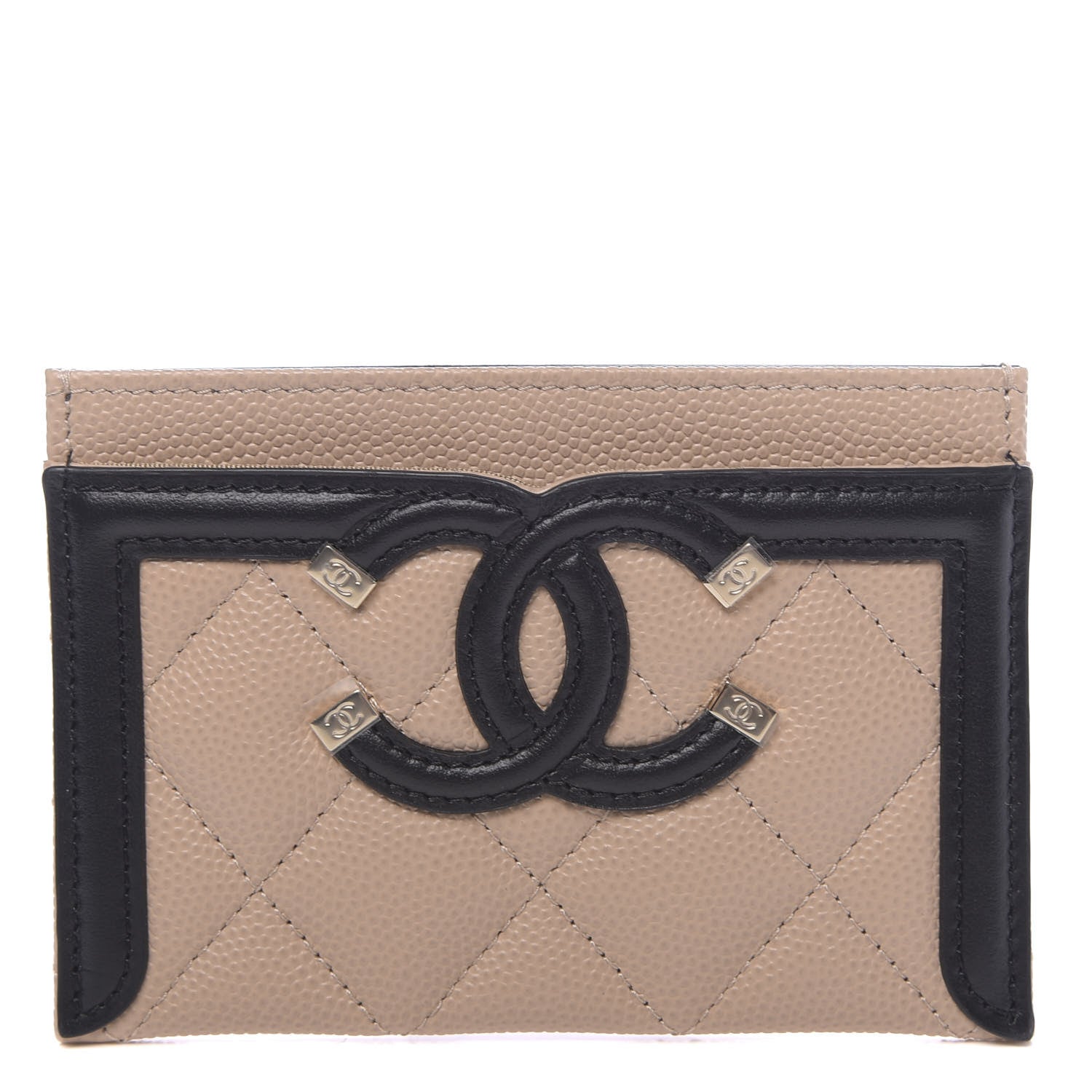 Chanel Caviar Quilted Filigree Card Holder Beige Black 1 of 9