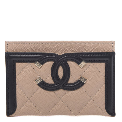 Chanel Caviar Quilted Filigree Card Holder Beige Black 1 of 9