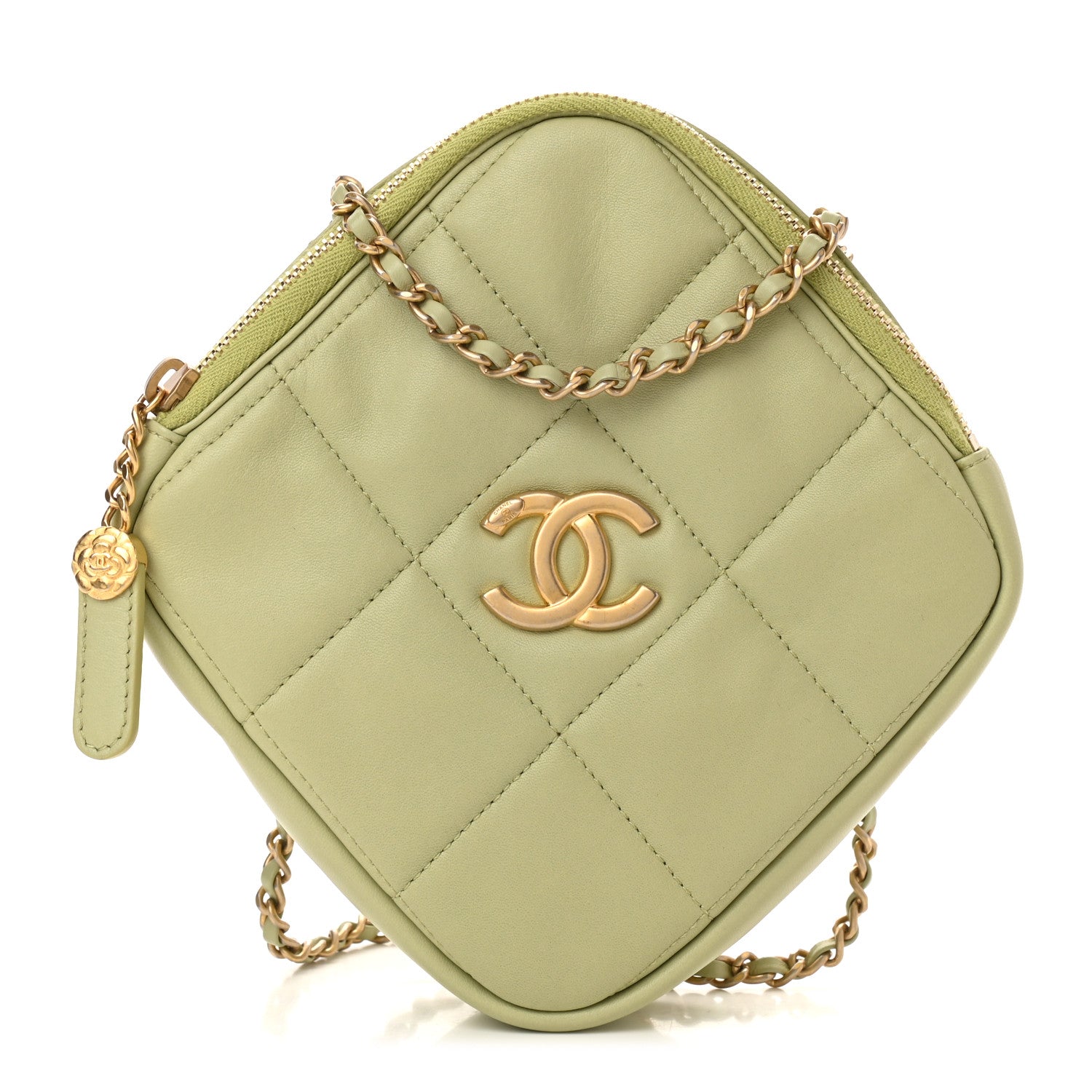 Chanel Lambskin Quilted Diamond Clutch With Chain Light Green 1 of 11