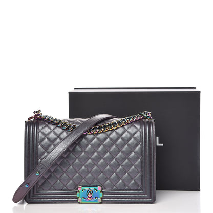 Chanel Iridescent Goatskin Quilted New Medium Boy Flap Purple 10 of 10