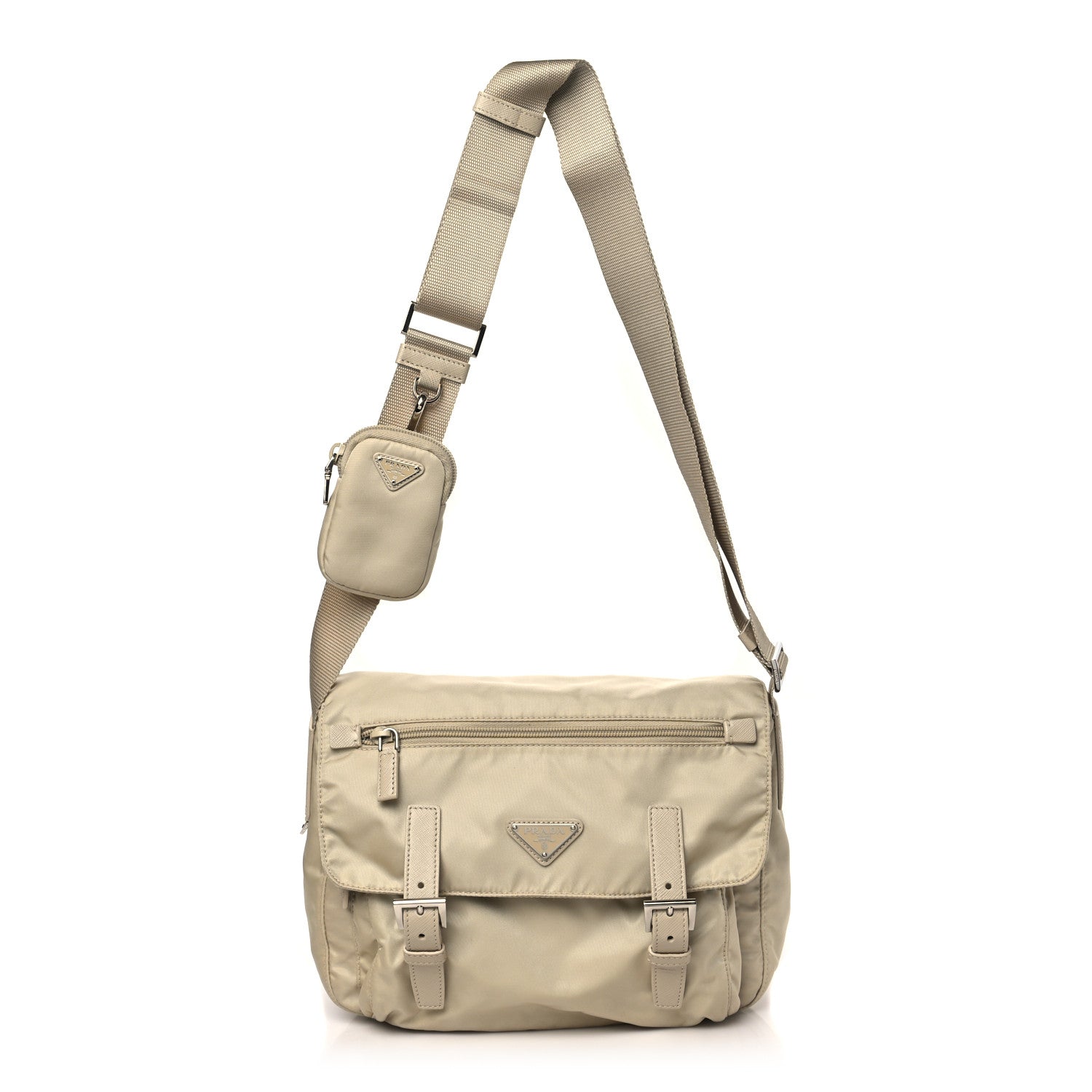 Prada Re-Nylon Vela Saffiano Pocket Double Buckle Messenger Shoulder Bag Deserto 1 of 11