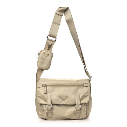Prada Re-Nylon Vela Saffiano Pocket Double Buckle Messenger Shoulder Bag Deserto 1 of 11