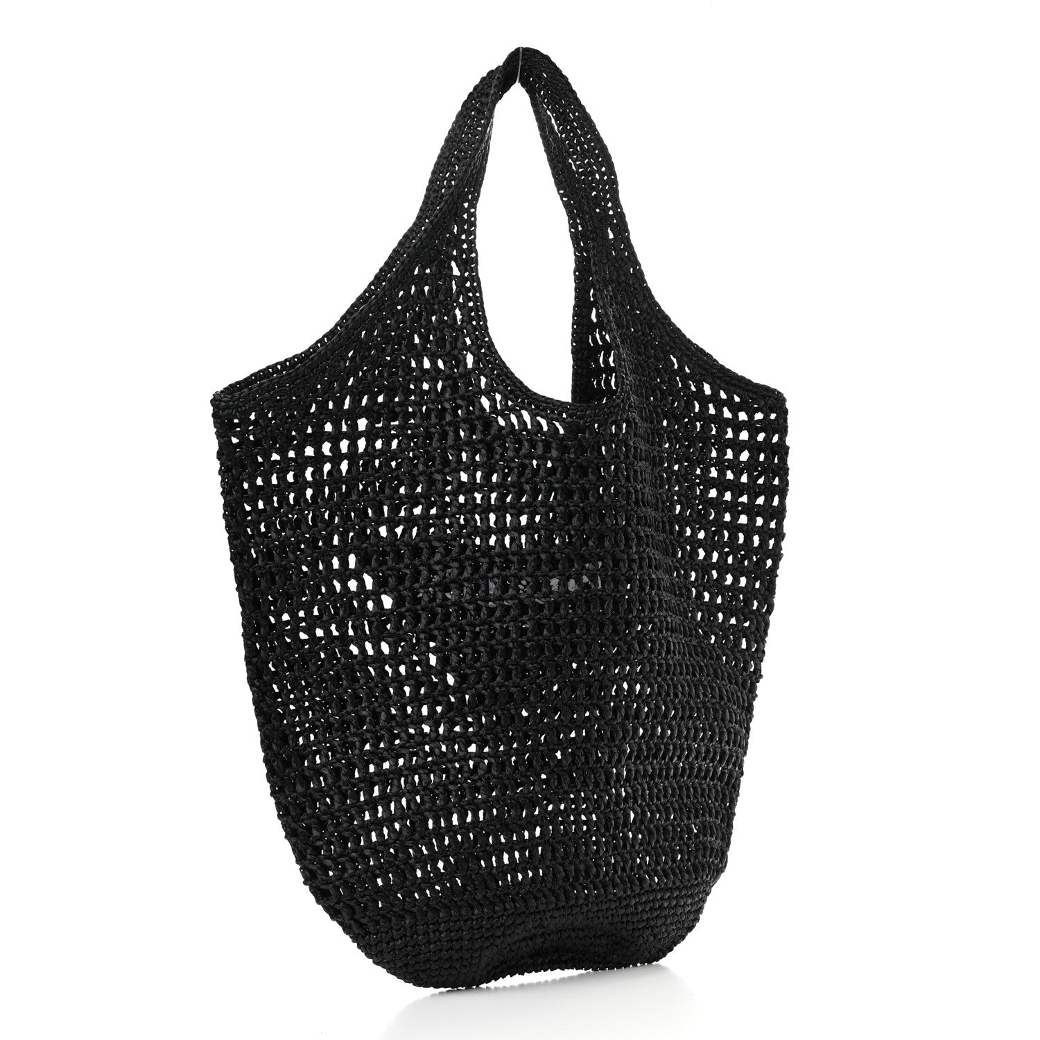 Prada Yarn Raffia Effect Crochet Logo Embroidered Shopping Tote Bag Black 2 of 9