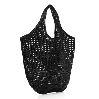 Prada Yarn Raffia Effect Crochet Logo Embroidered Shopping Tote Bag Black 2 of 9