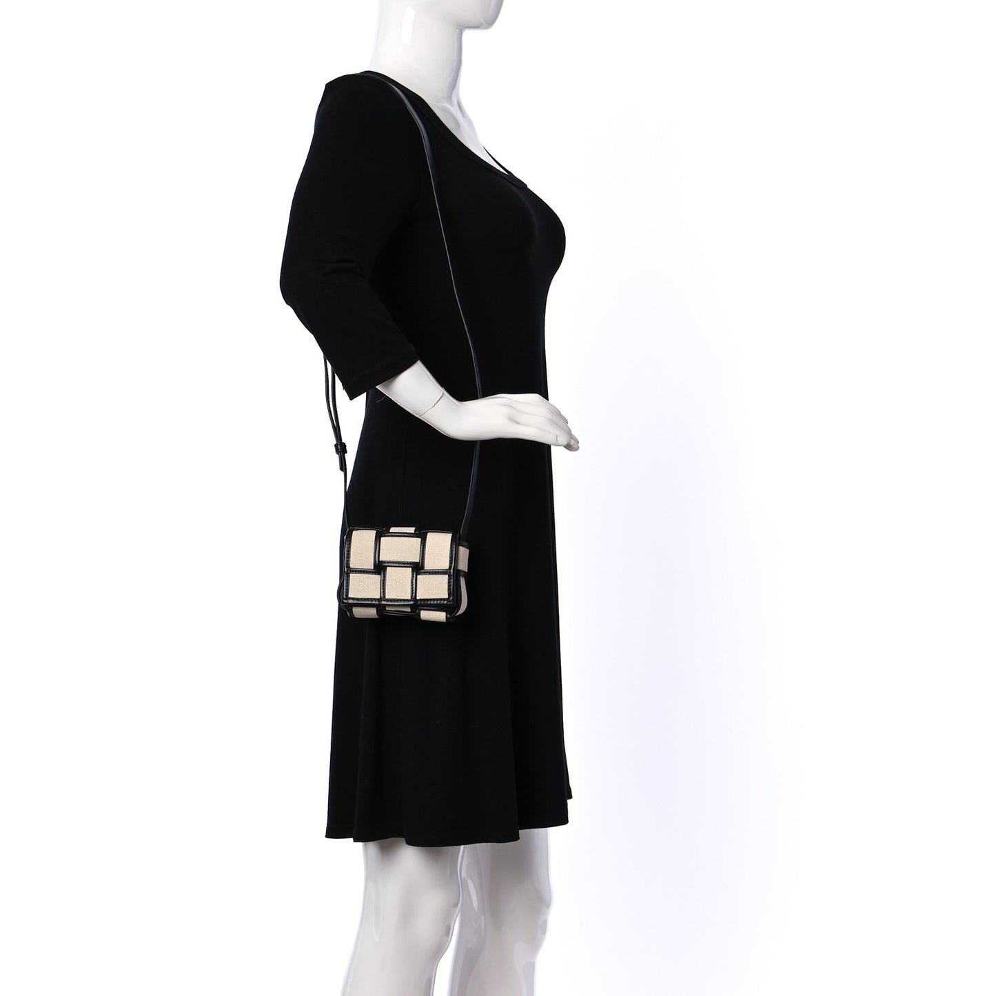 Canvas Intrecciato Mini Cassette Crossbody Bag Natural Black