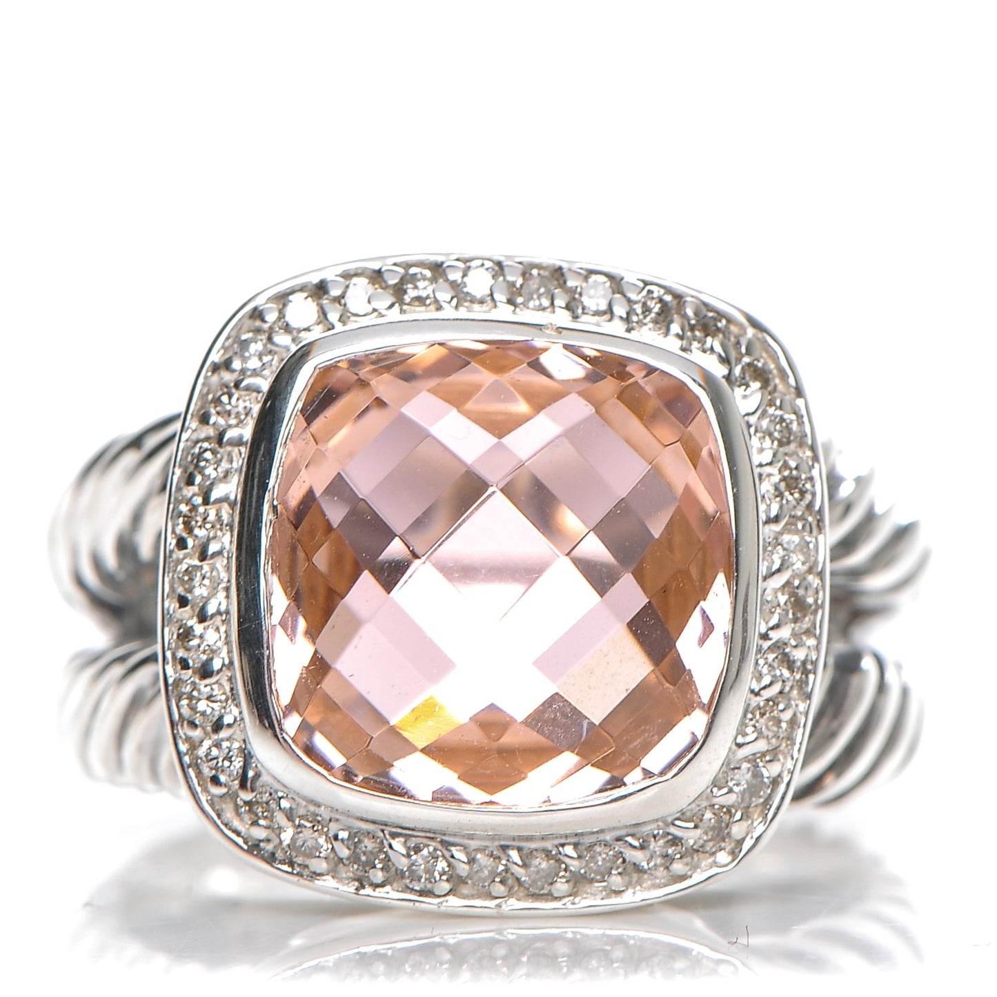 Sterling Silver Diamond Morganite 11mm Albion Ring 53 6.5