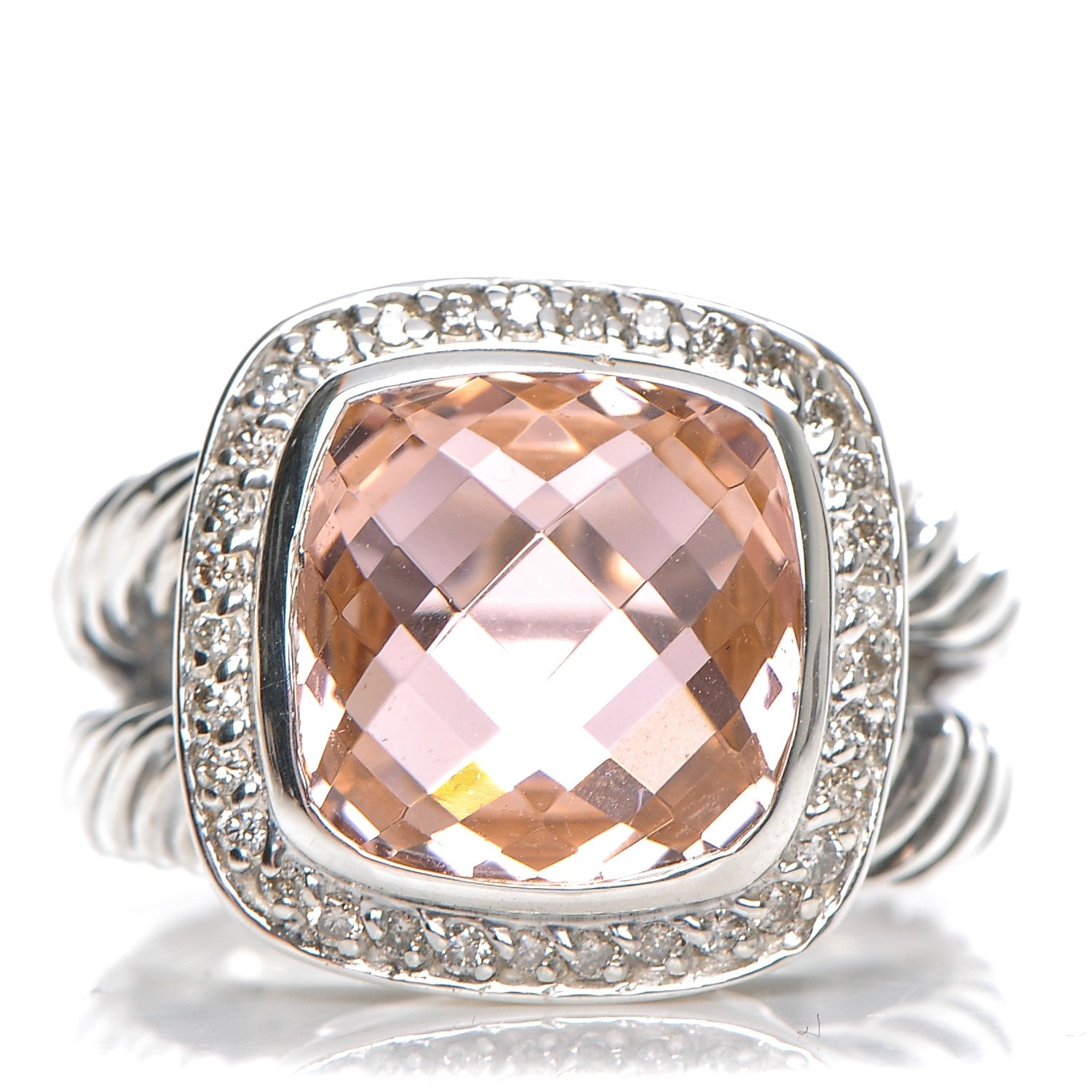 David Yurman Sterling Silver Diamond Morganite 11mm Albion Ring 53 6.5 1 of 5