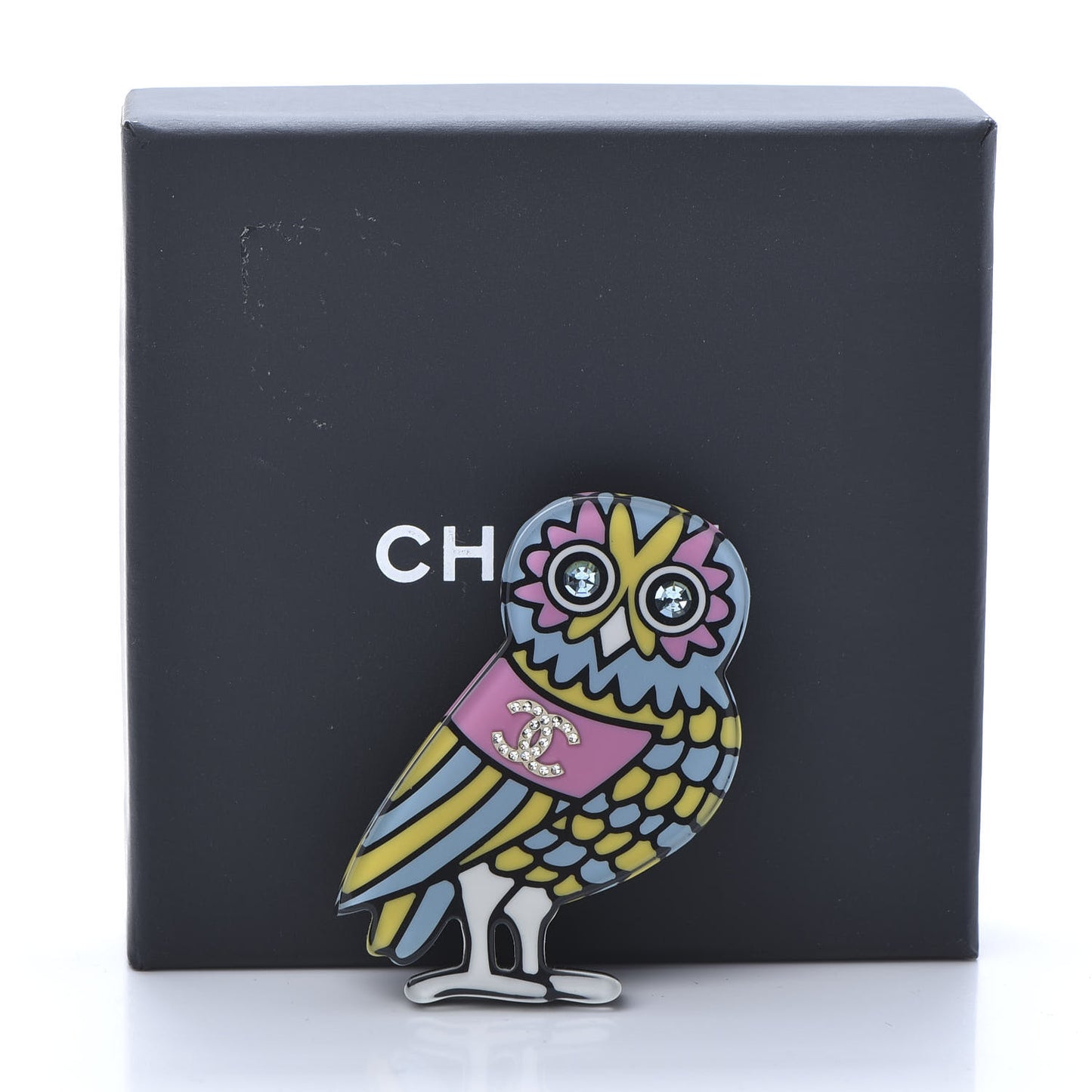 Resin Crystal Owl CC Brooch Blue Yellow Golden