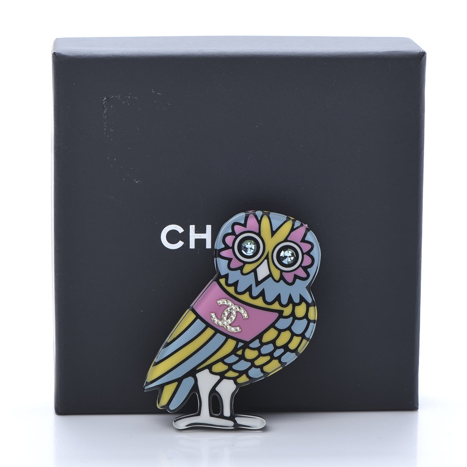 Chanel Resin Crystal Owl CC Brooch Blue Yellow Golden 5 of 5