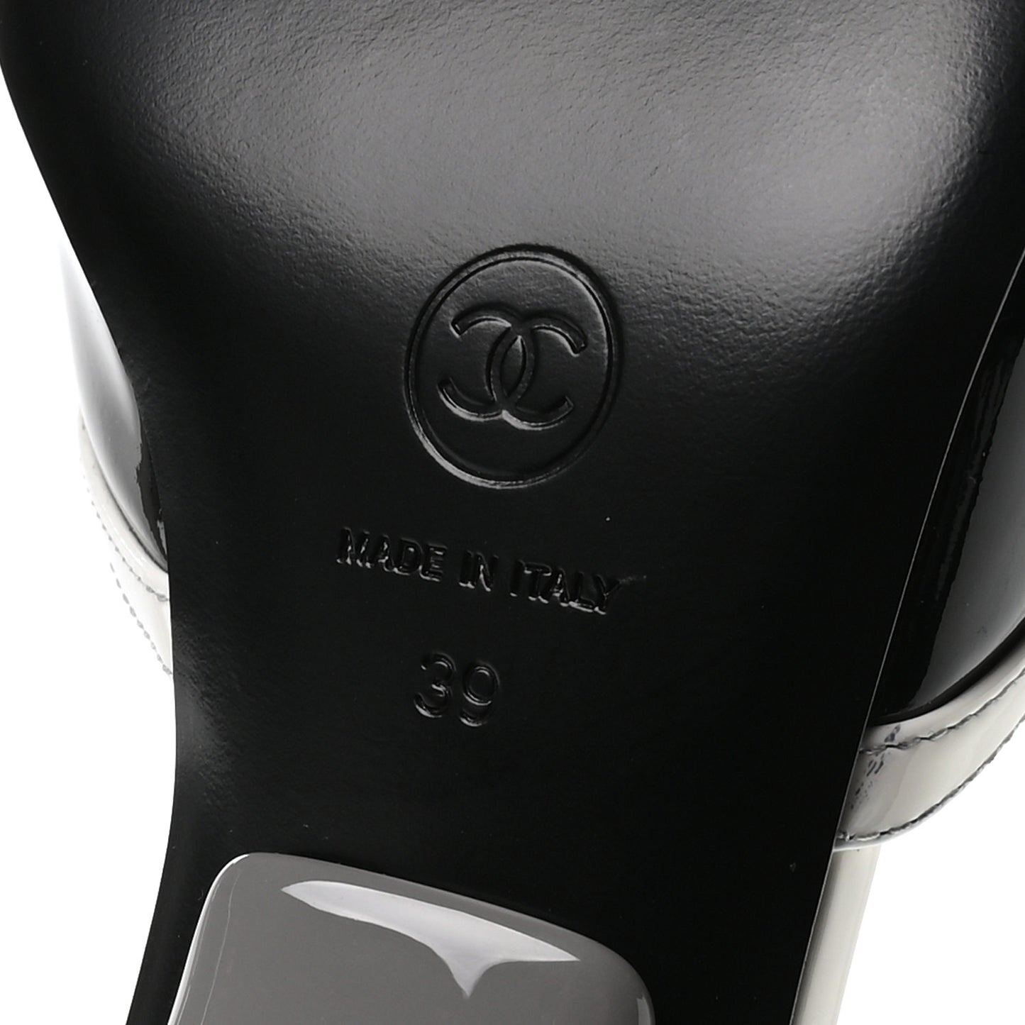 Patent Calfskin Mules 39 Black White
