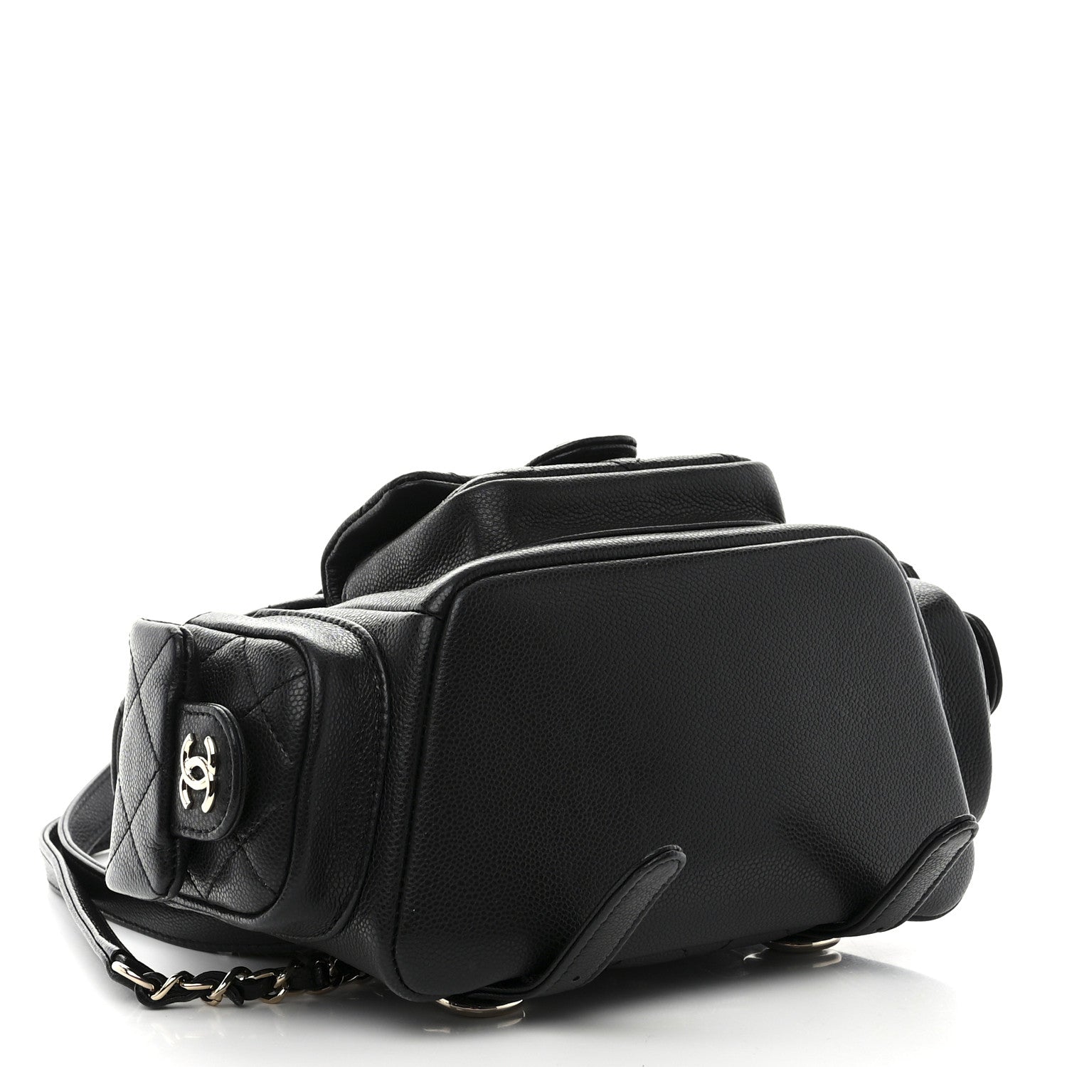Chanel Shiny Caviar Quilted Small Pockets Drawstring Backpack Black 4 of 10