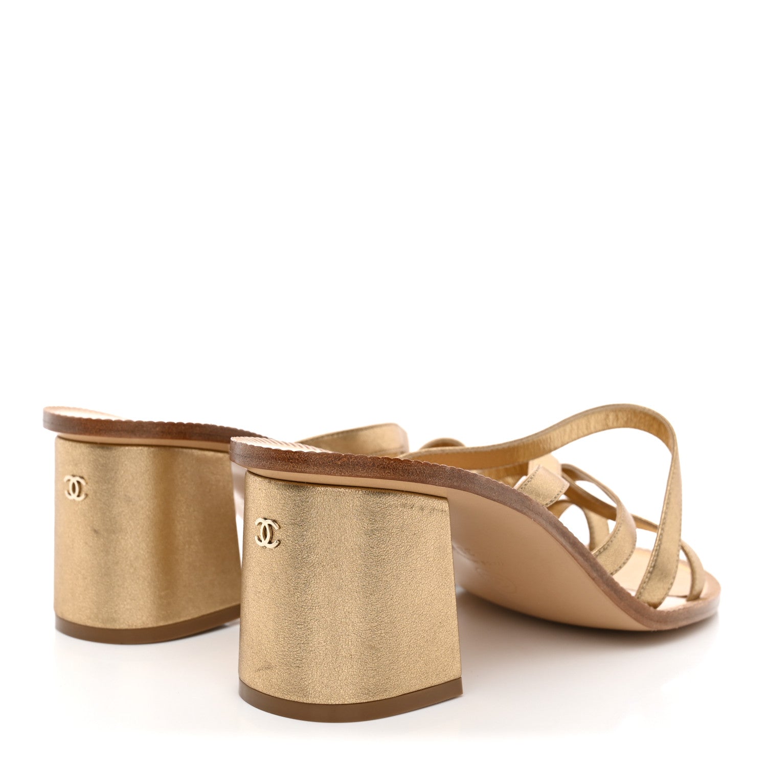 Chanel Laminated Lambskin CC Sandals 38 Gold 5 of 11