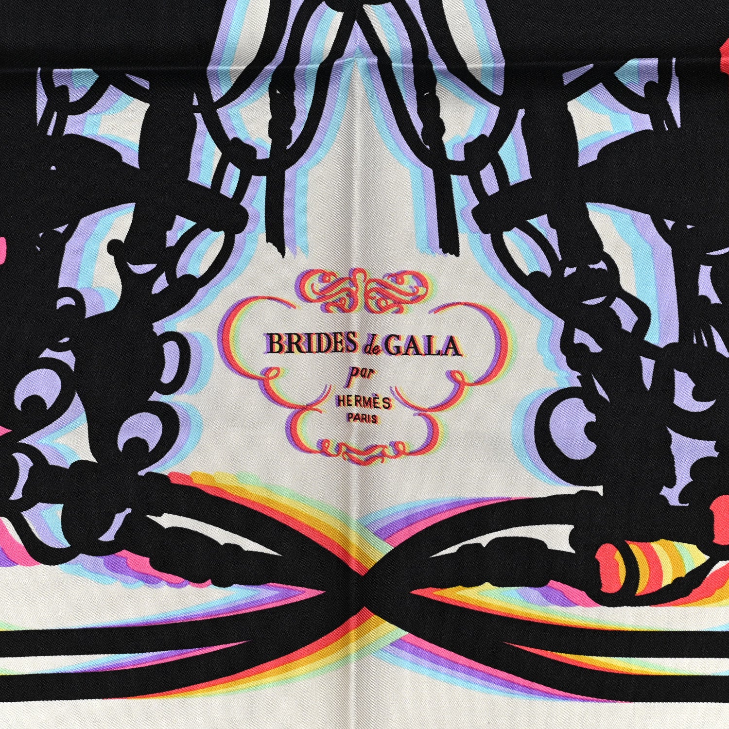 Hermes Silk Brides De Gala Shadow Pocket Square Creme Black Rose Fluo 4 of 4