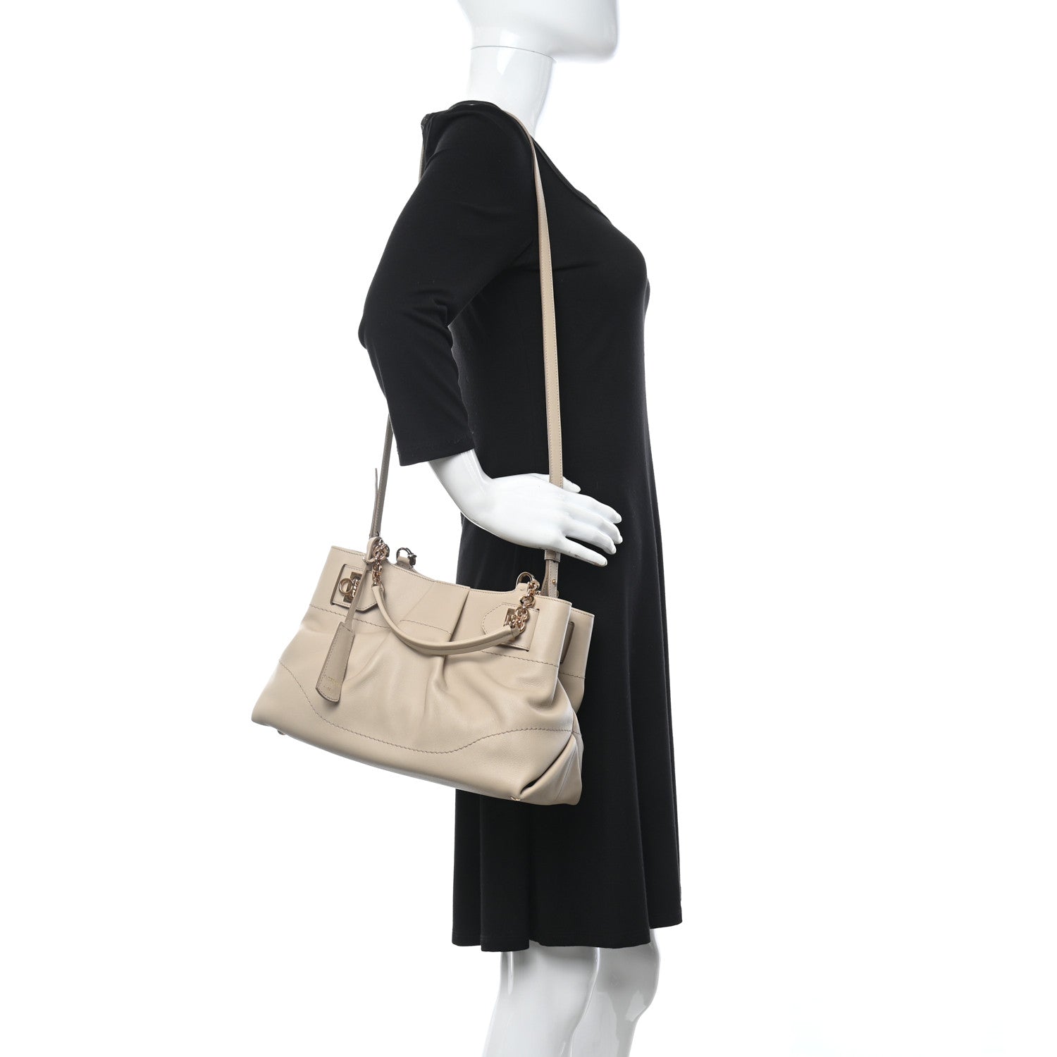 Salvatore Ferragamo Calfskin W Chain Tote Beige 2 of 9