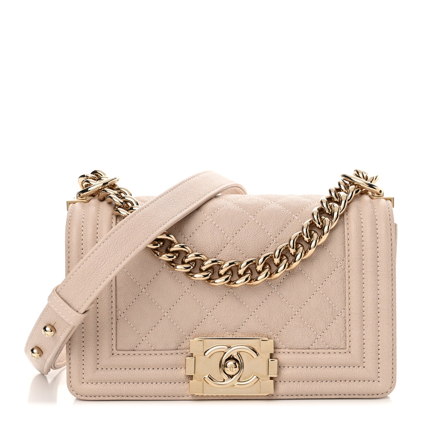 Caviar Quilted Small Boy Flap Light Beige