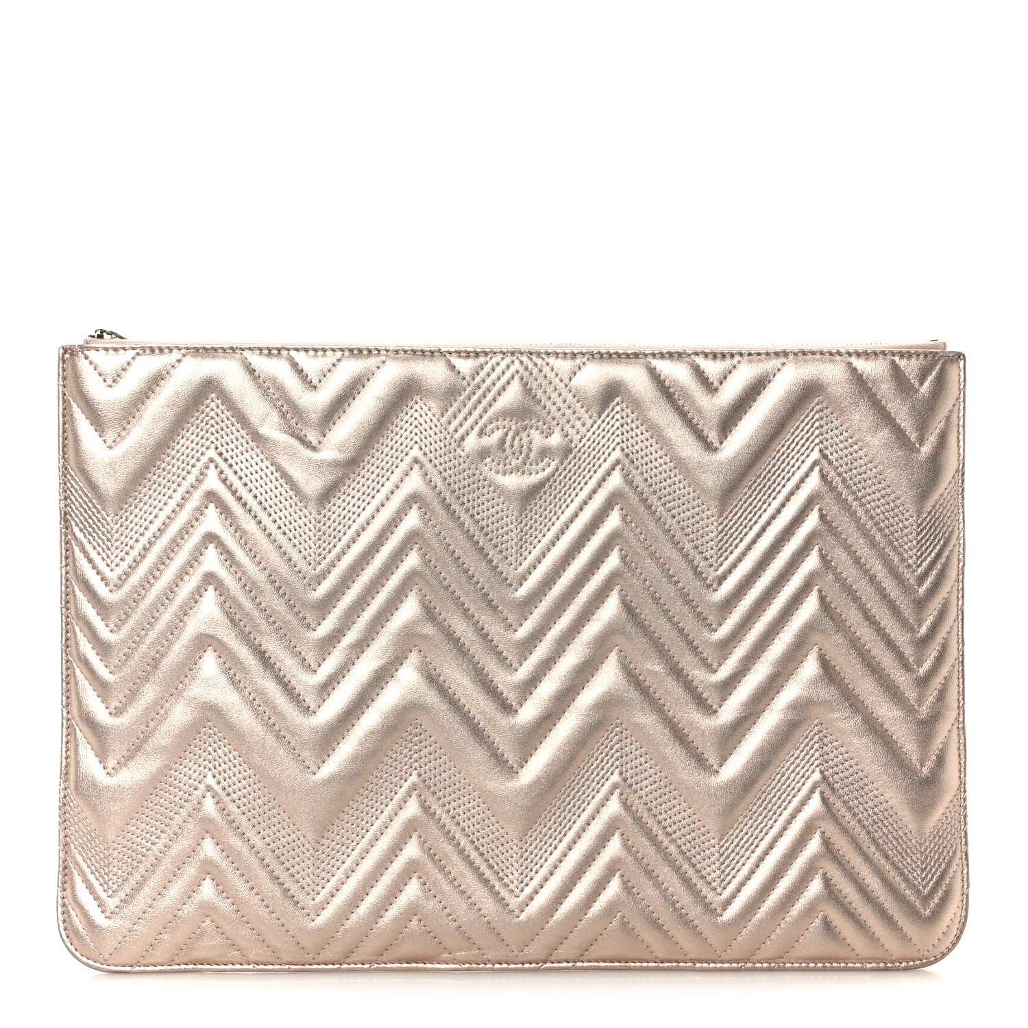 Chanel Metallic Lambskin Chevron Quilted Medium Cosmetic Case Light Pink 1 of 8