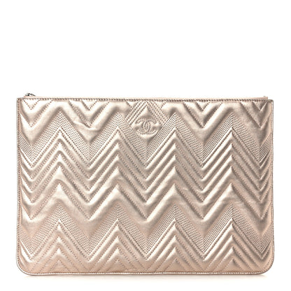 Chanel Metallic Lambskin Chevron Quilted Medium Cosmetic Case Light Pink 1 of 8