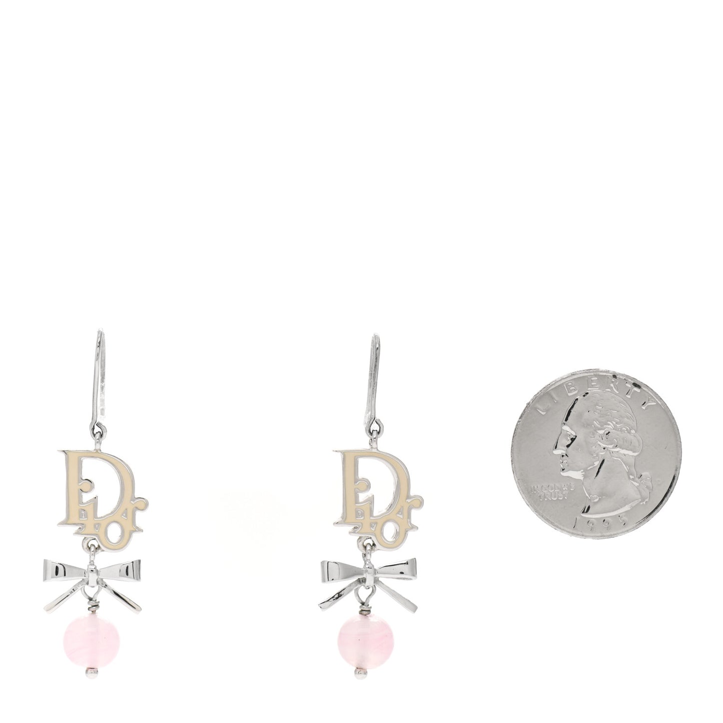 Crystal Logo Bow Drop Earrings Pink