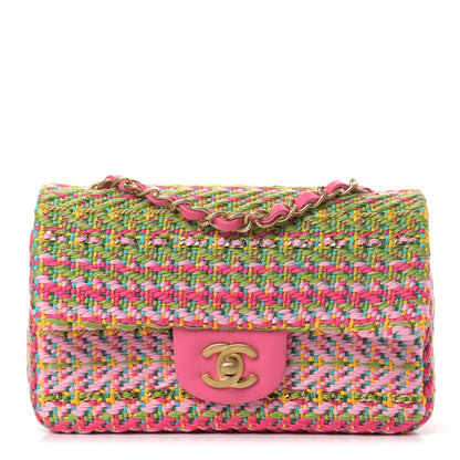 Chanel Cotton Mixed Fibers Woven Mini Rectangular Flap Pink Green 1 of 9