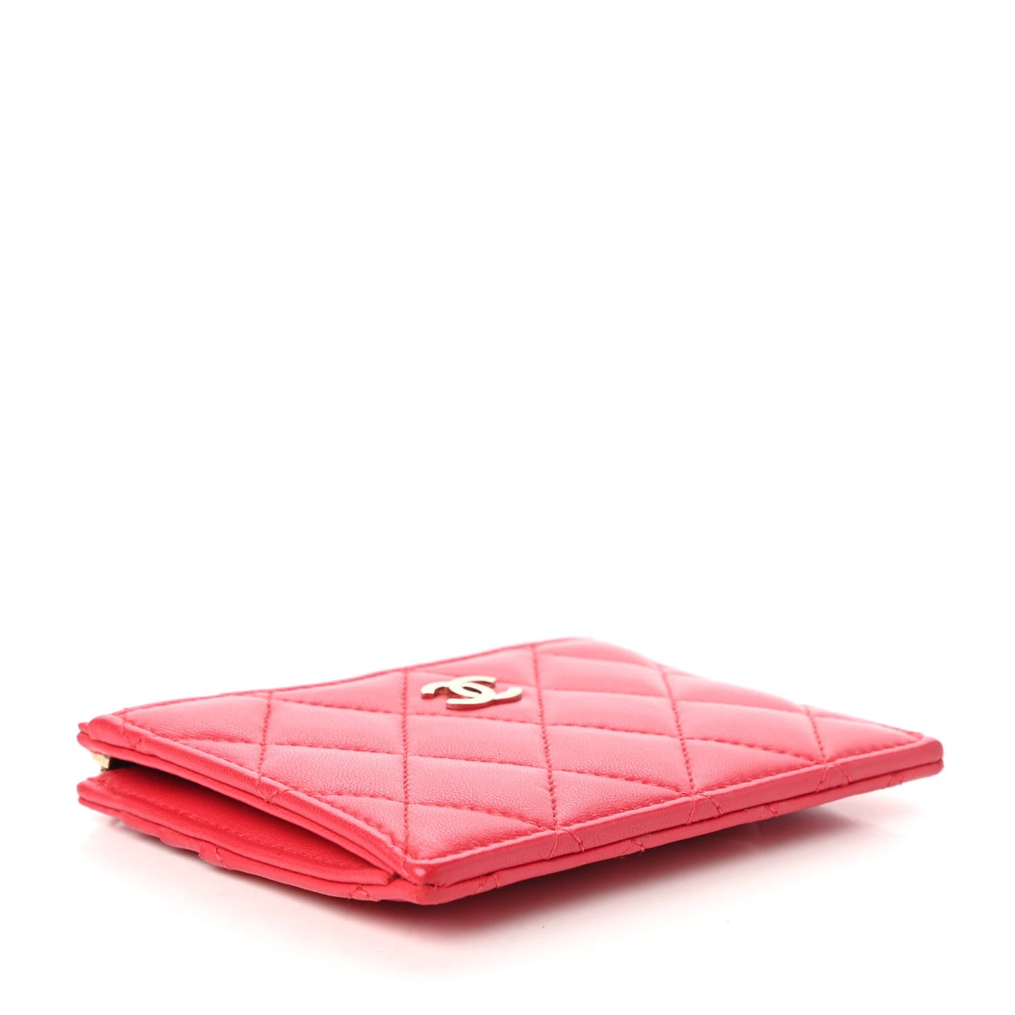 Lambskin Quilted Zip Card Holder Red