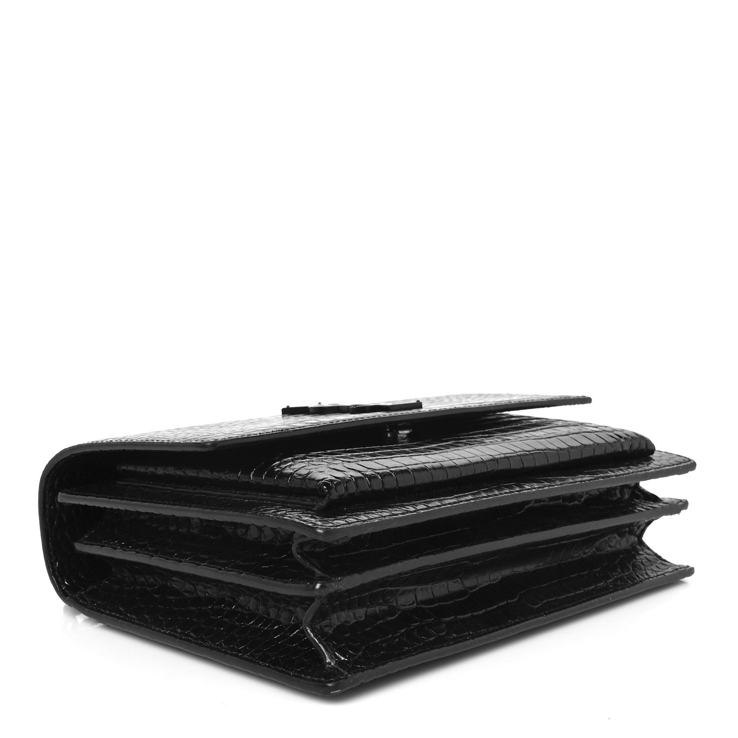 Saint Laurent Calfskin Crocodile Embossed Medium Monochrome Monogram Sunset Black 4 of 12