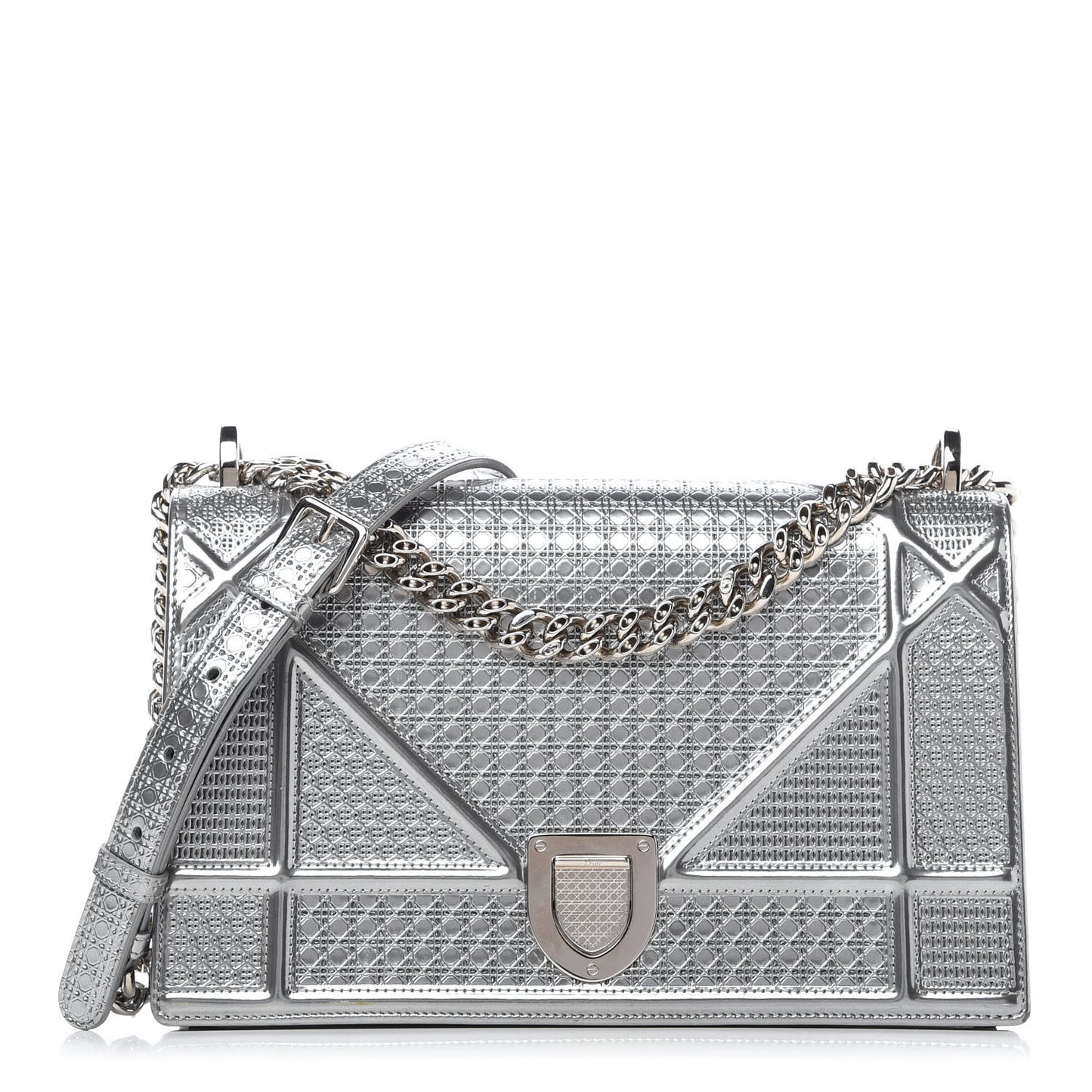 Metallic Patent Micro-Cannage Medium Diorama Flap Bag Silver