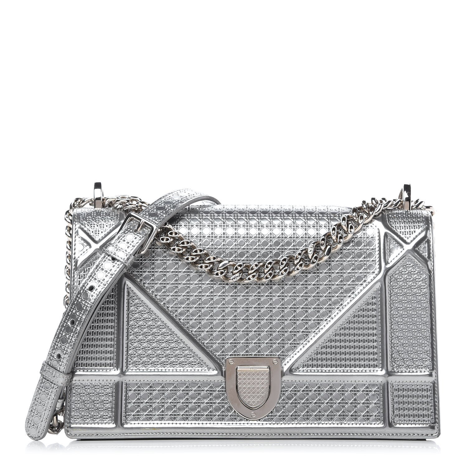 Christian Dior Metallic Patent Micro-Cannage Medium Diorama Flap Bag Silver 1 of 9