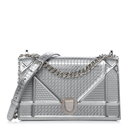 Christian Dior Metallic Patent Micro-Cannage Medium Diorama Flap Bag Silver 1 of 9