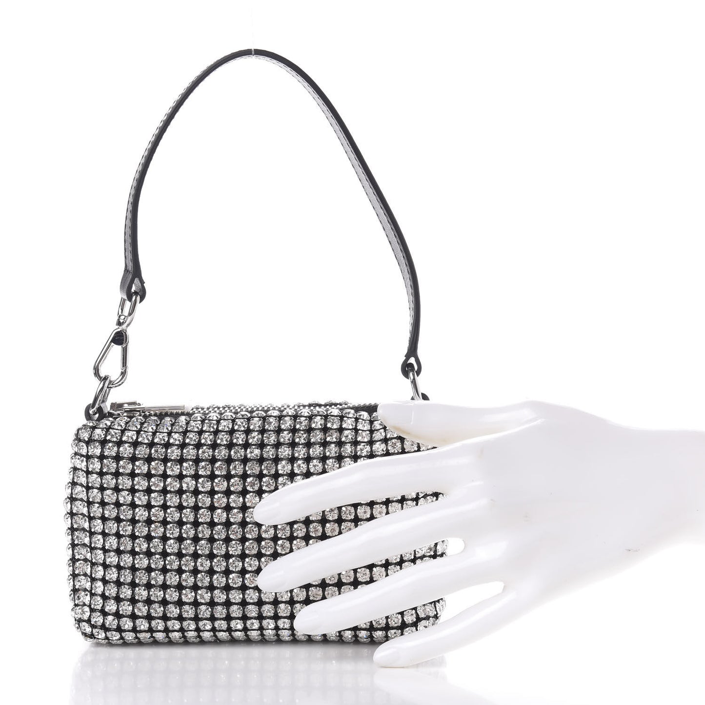 Mesh Crystal Rhinestone Mini Heiress Pouch Black Silver