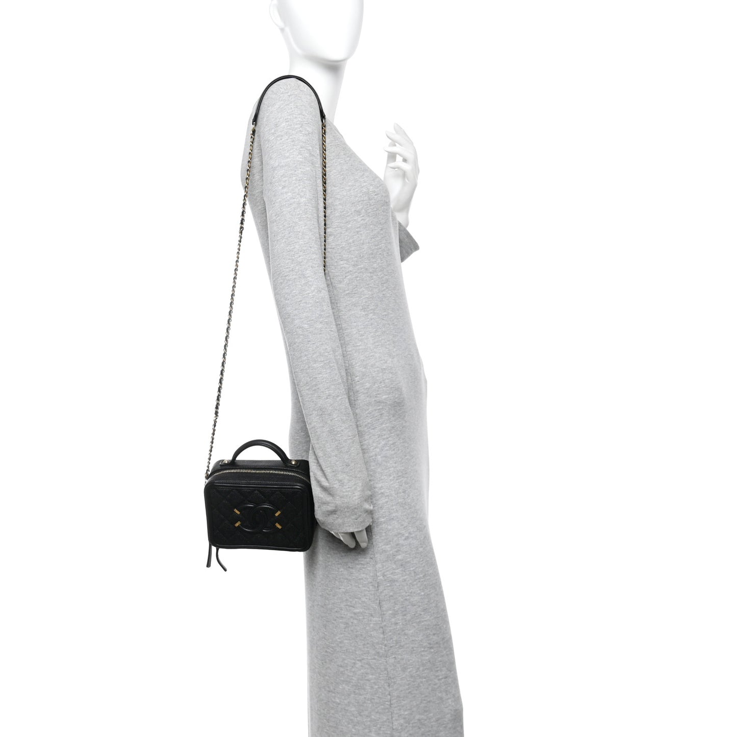 Caviar Quilted Small CC Filigree Vanity Case Black