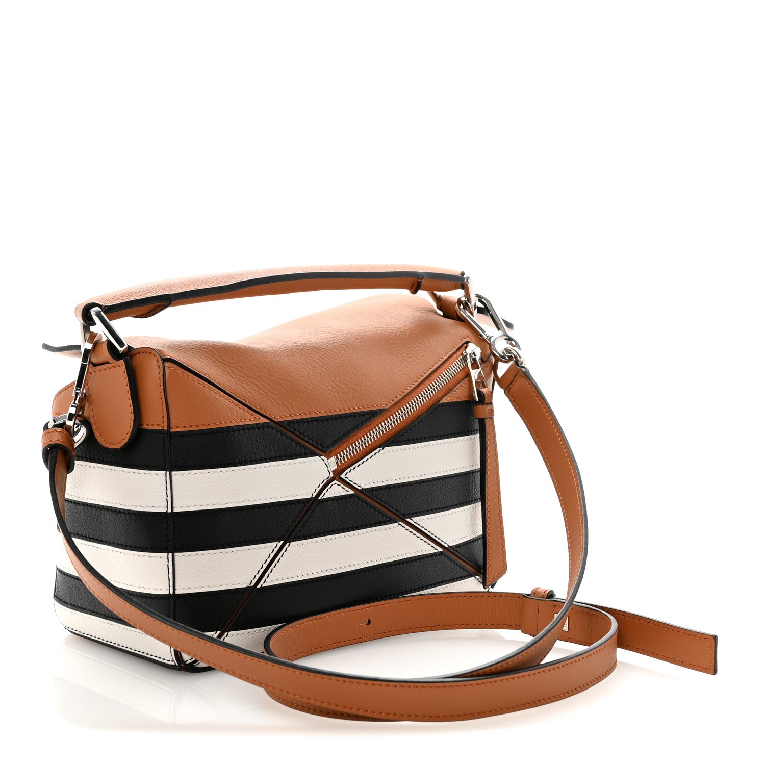 Loewe Calfskin Marine Stripe Small Puzzle Bag Tan Black White 3 of 9