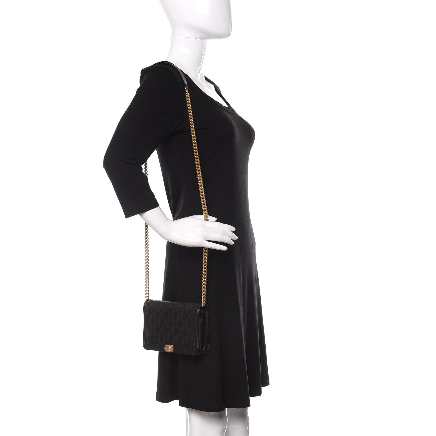 Chanel Caviar Quilted Boy Wallet On Chain WOC Black 2 of 12