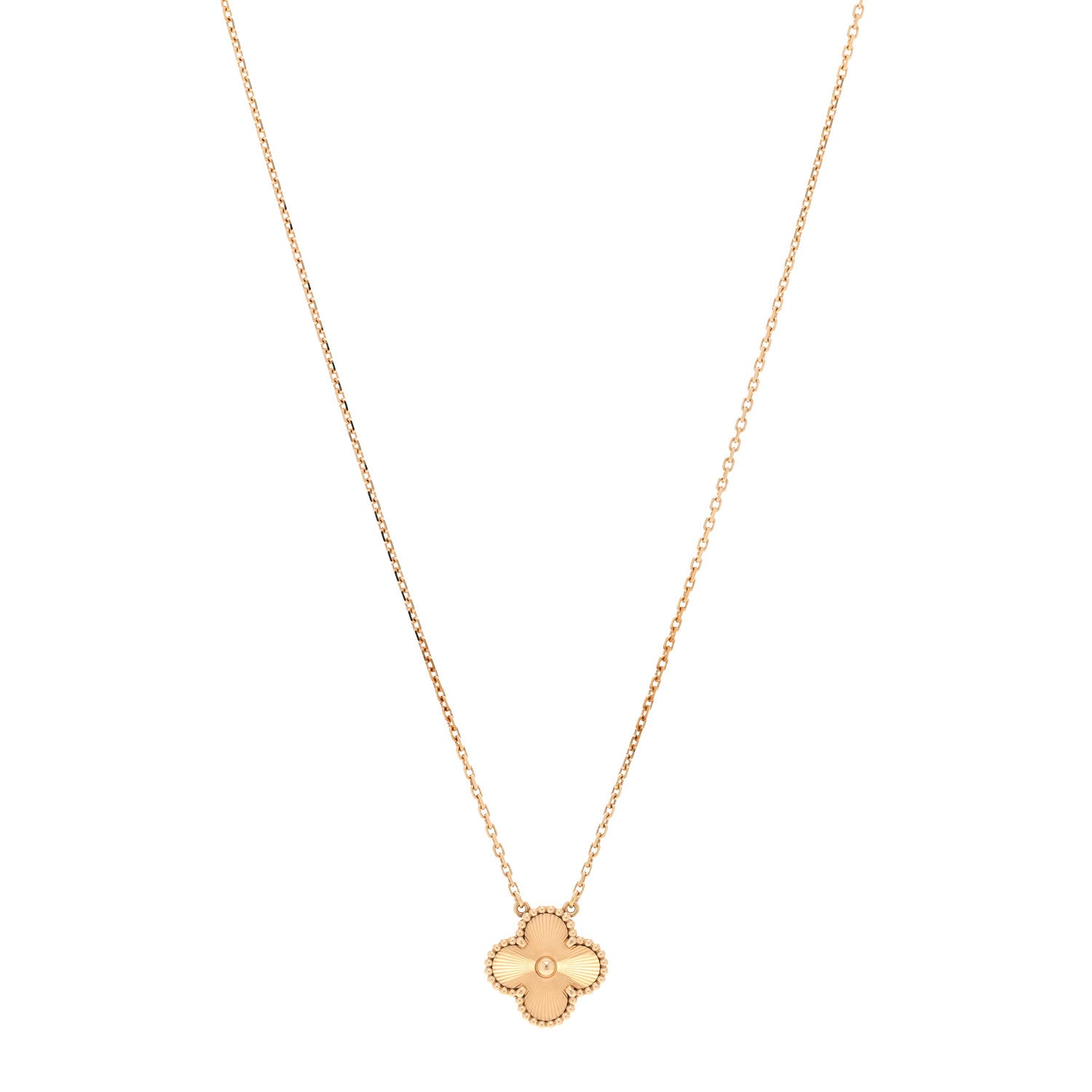 Van Cleef & Arpels 18K Yellow Gold Guilloche Vintage Alhambra Pendant Necklace 1 of 6