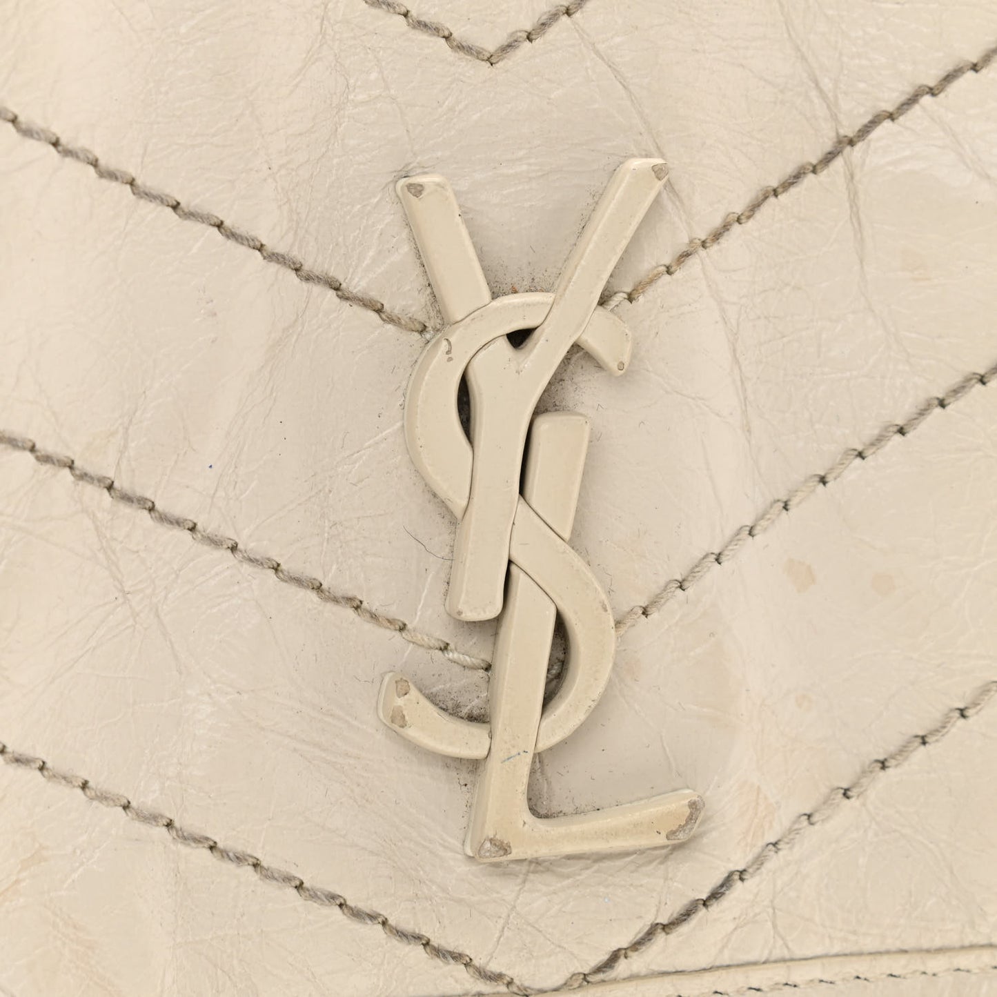 Crinkled Calfskin Matelasse Monogram Baby Niki Chain Satchel Ivory